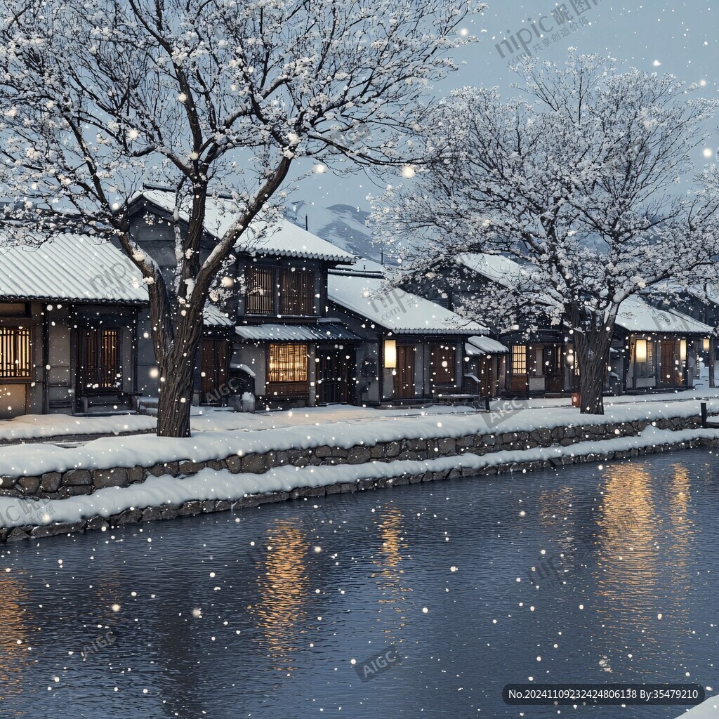雪景雪夜景燈光
