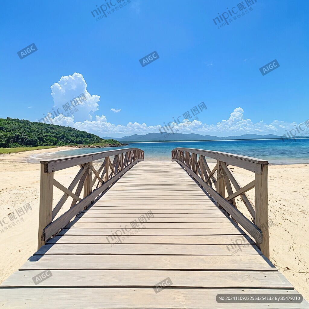 藍(lán)天白云海景棧道
