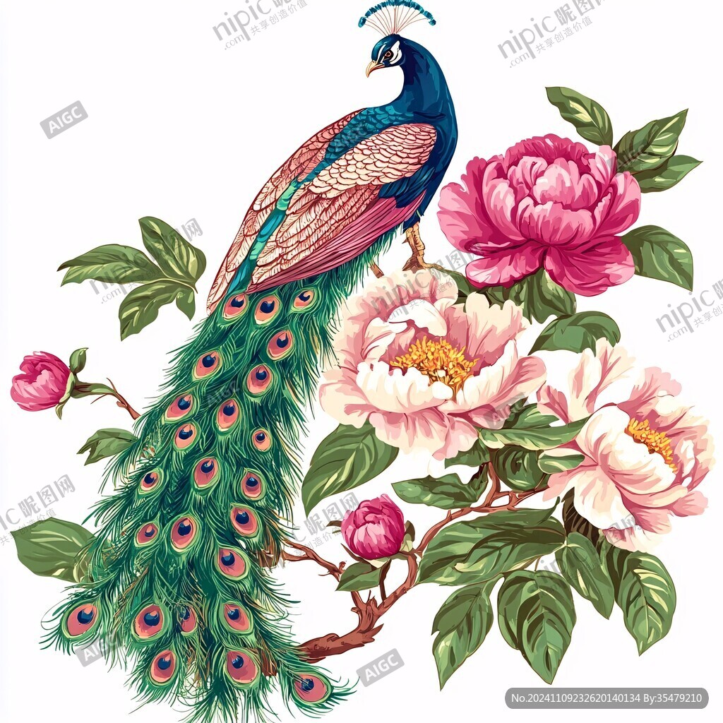 手繪牡丹花鳥(niǎo)