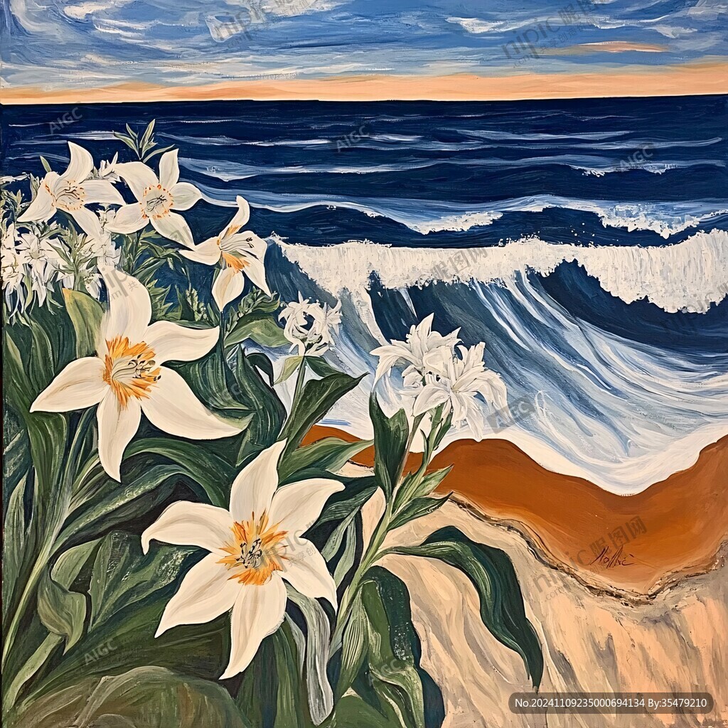 手繪海景油畫