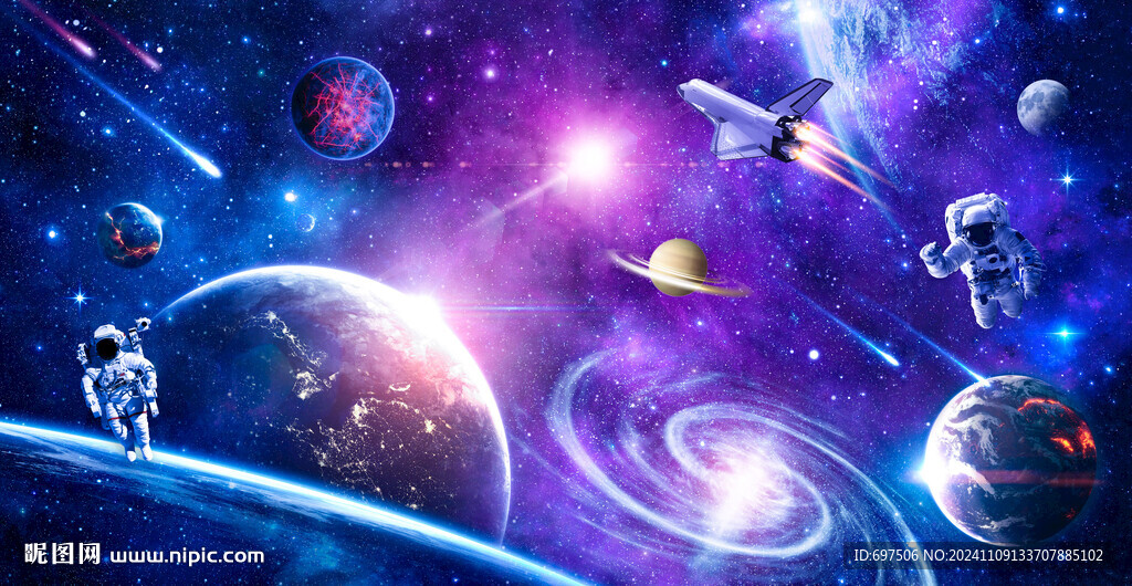 宇宙星球太空宇航員火箭星空背景
