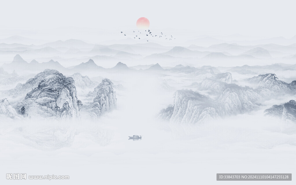 新中式屏風(fēng)山水畫