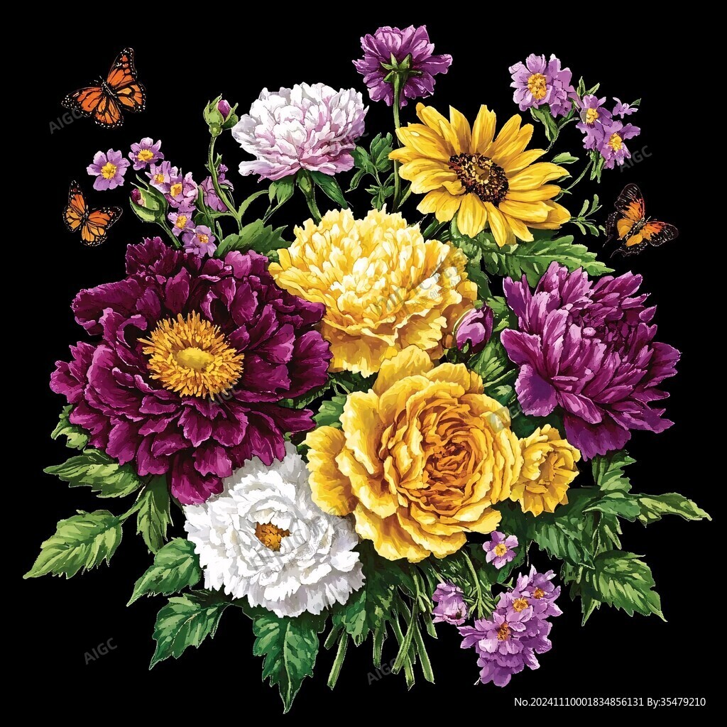 菊花蝴蝶插畫