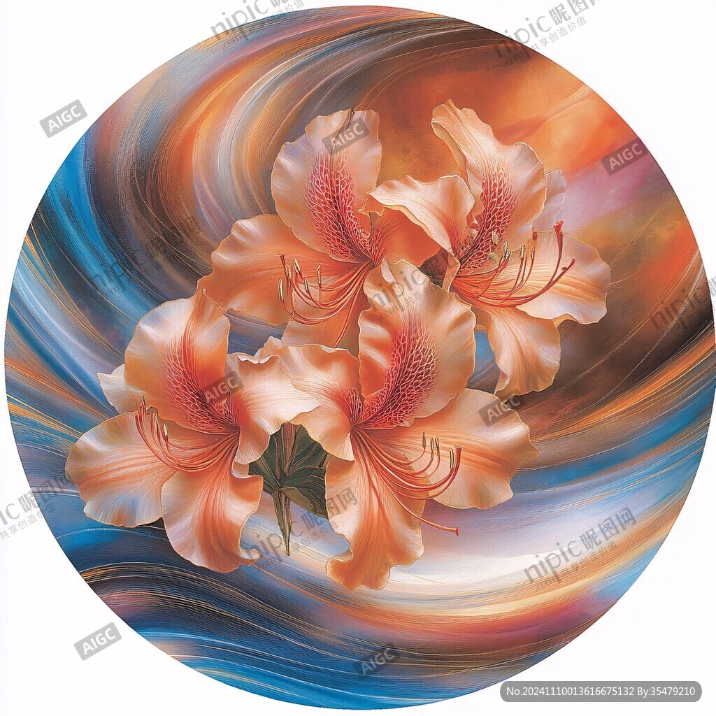 百合花圓型裝飾畫