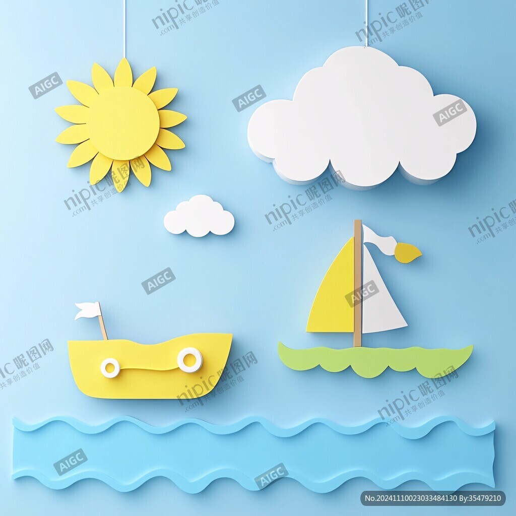 兒童場景海船圖案