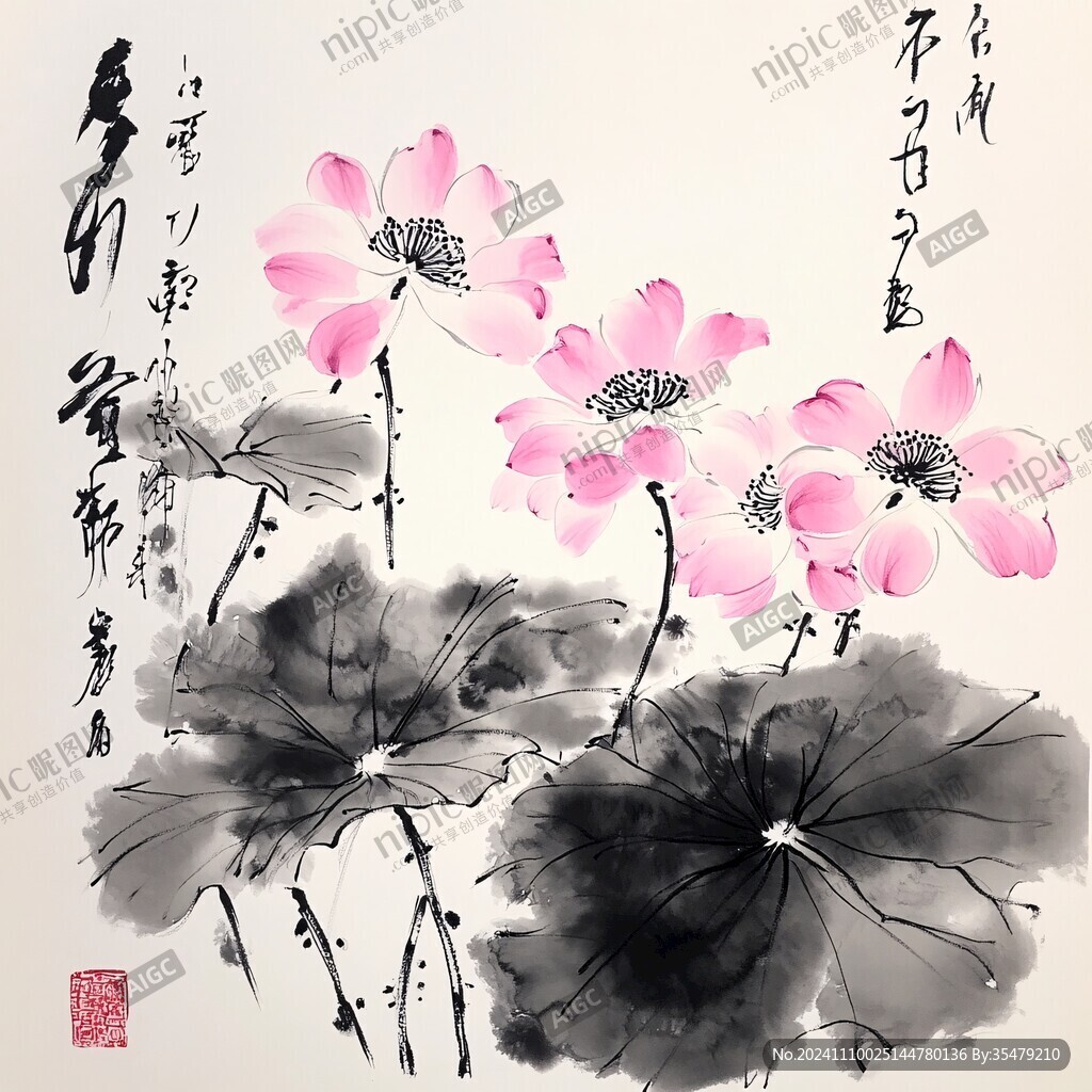 荷花高清寫真手繪