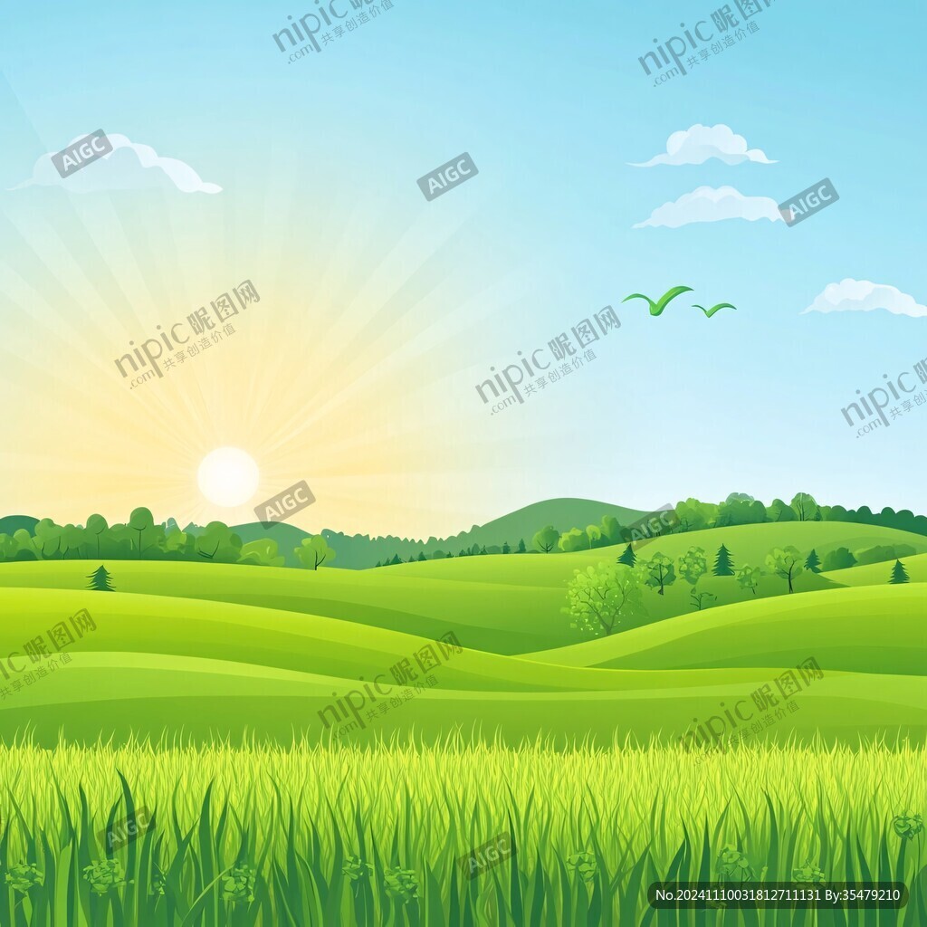 陽光晴朗風景插畫