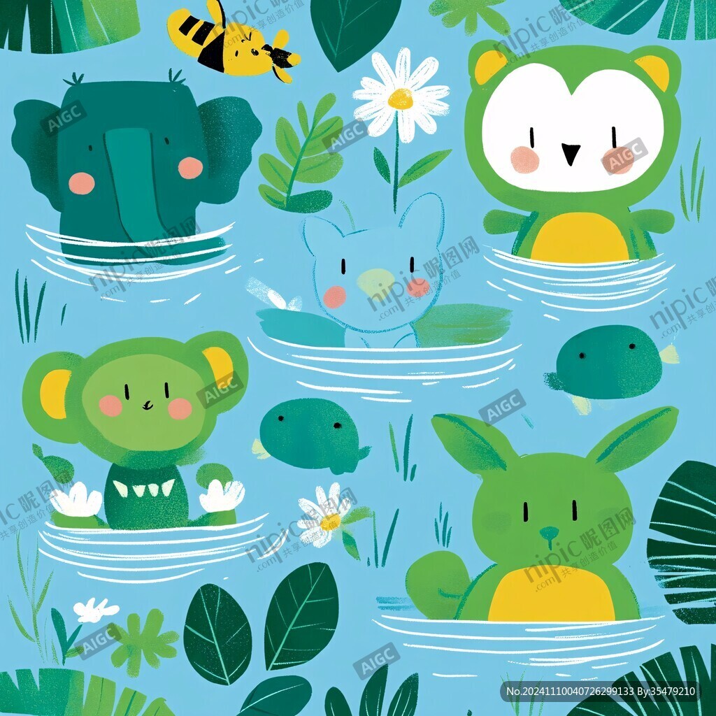 綠色森系動物背景