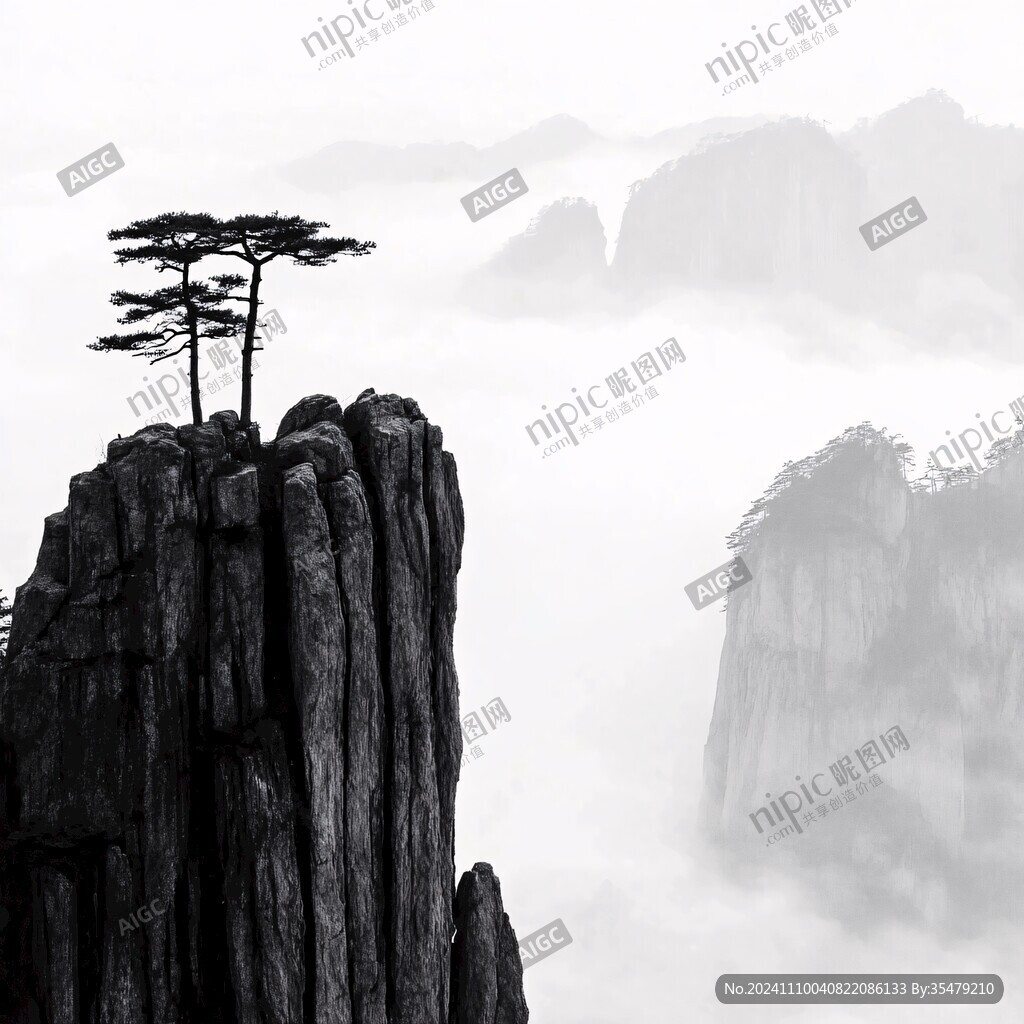 迎客松水墨高山