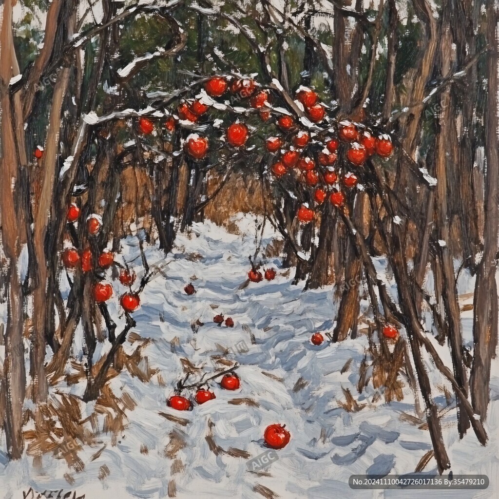 紅果實雪景