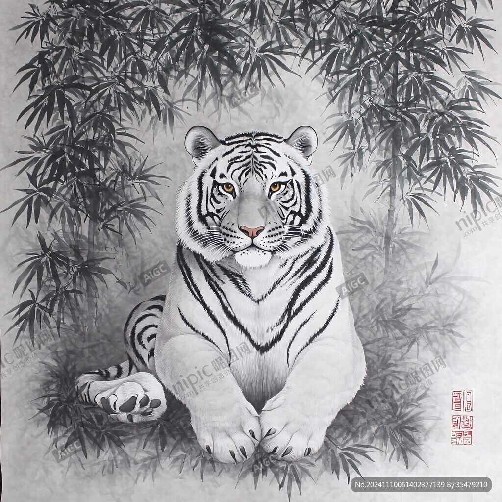 海報年畫白虎原創