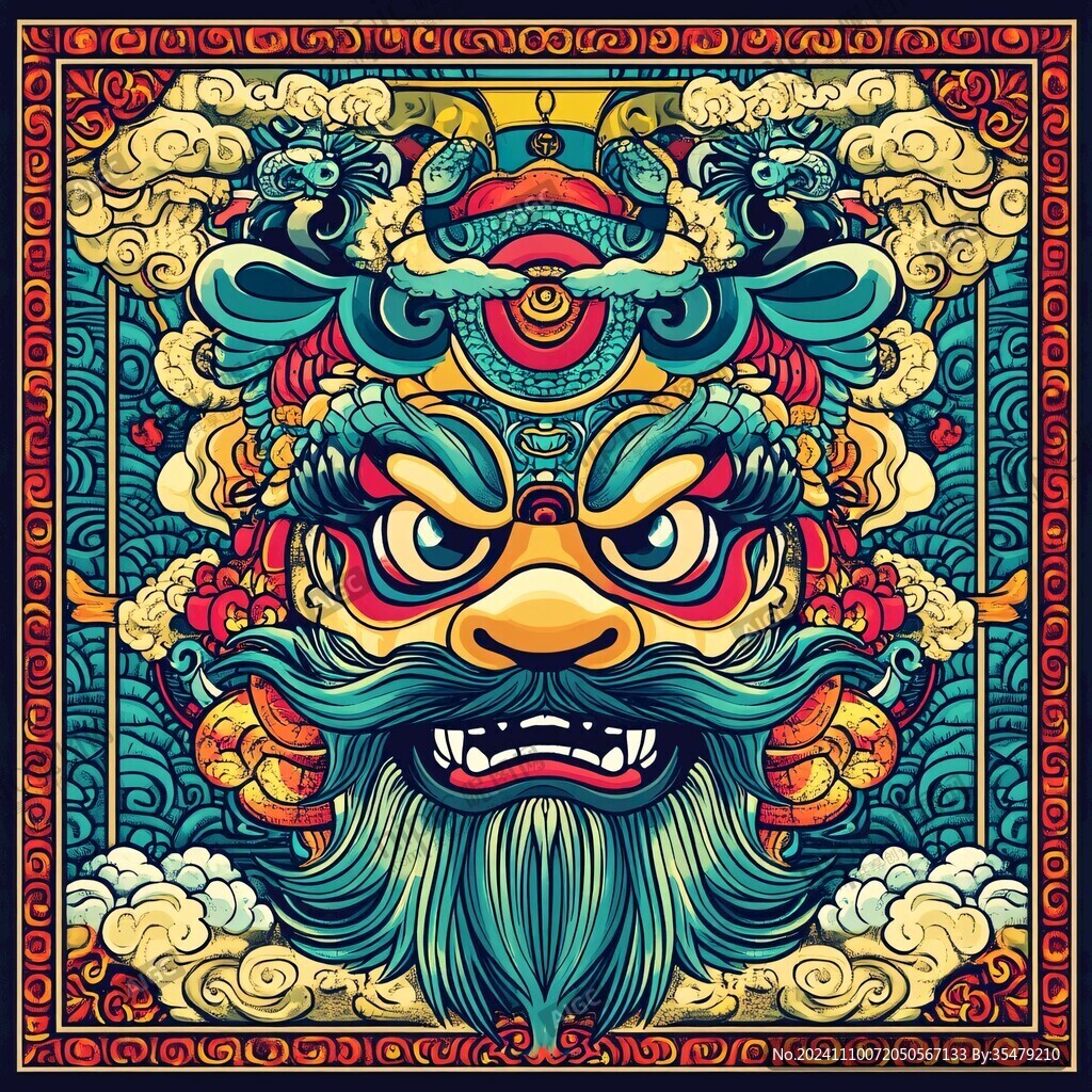 國潮醒獅插畫文創插畫