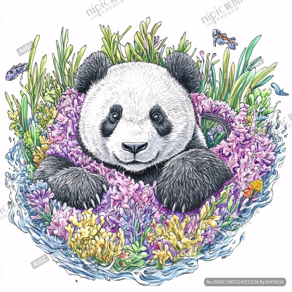 手繪插畫大熊貓