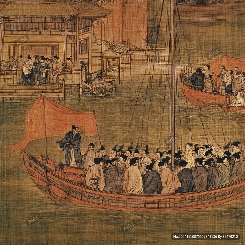 古代皇帝檢閱水軍圖