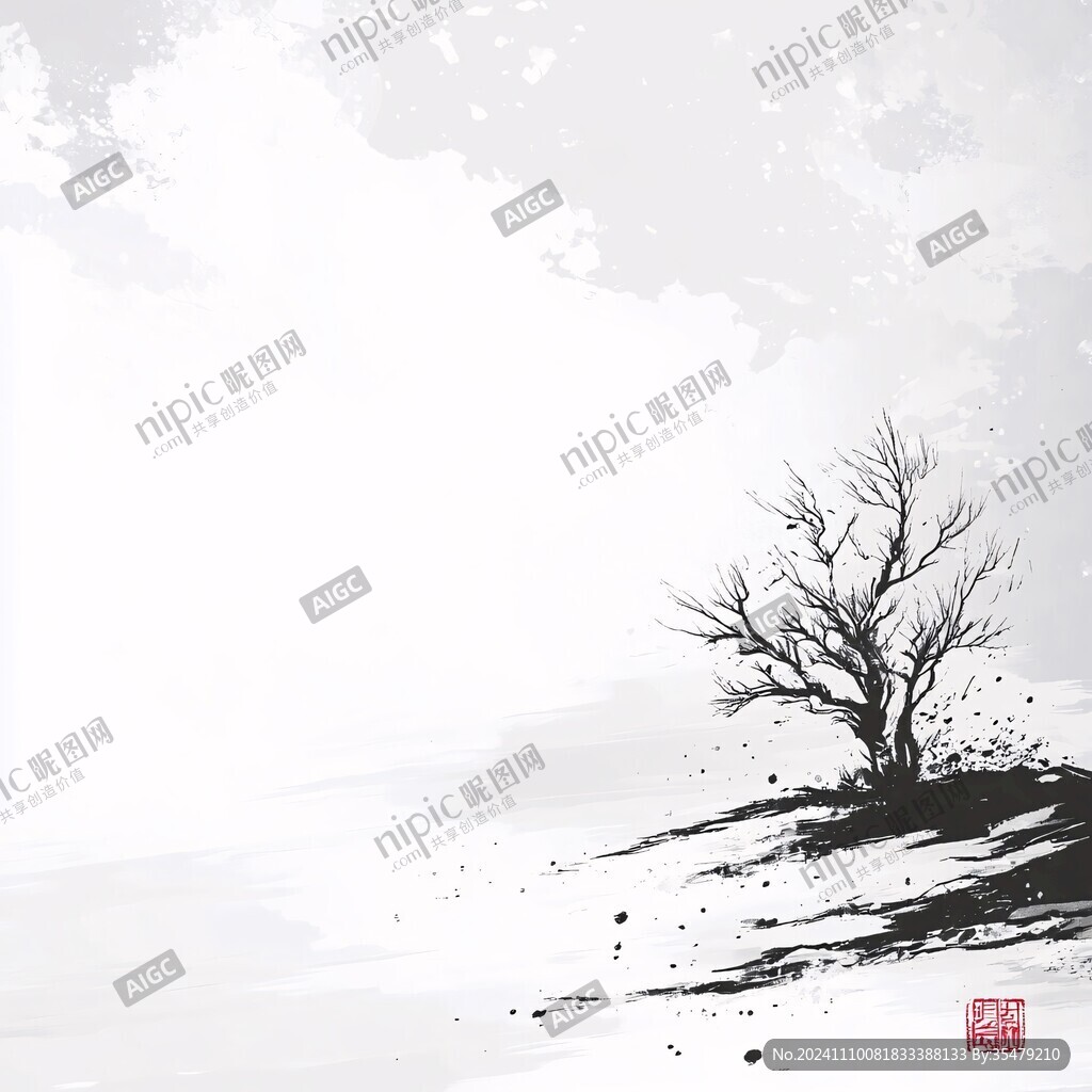 水墨樹枝冬天的樹