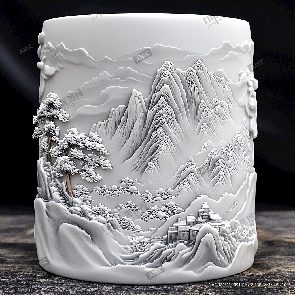 山水筆筒