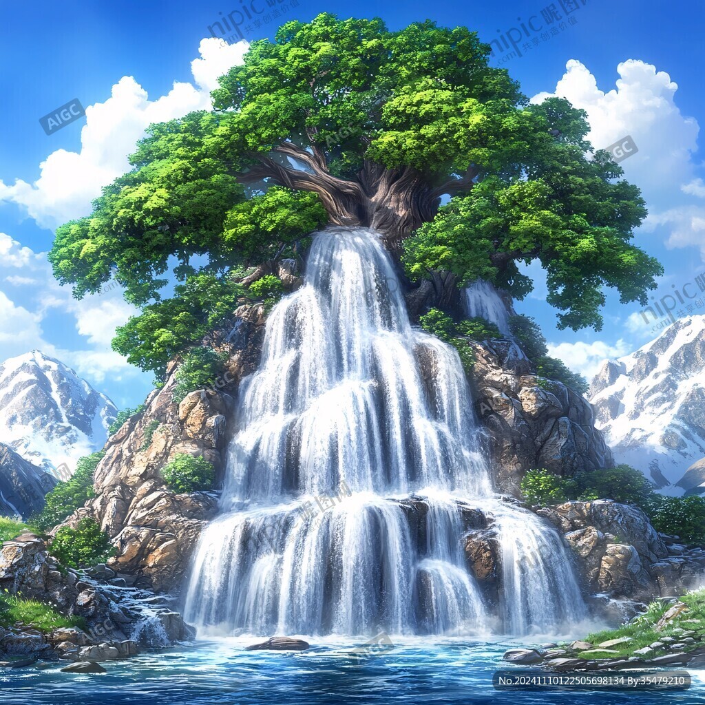 瀑布山水流水生財