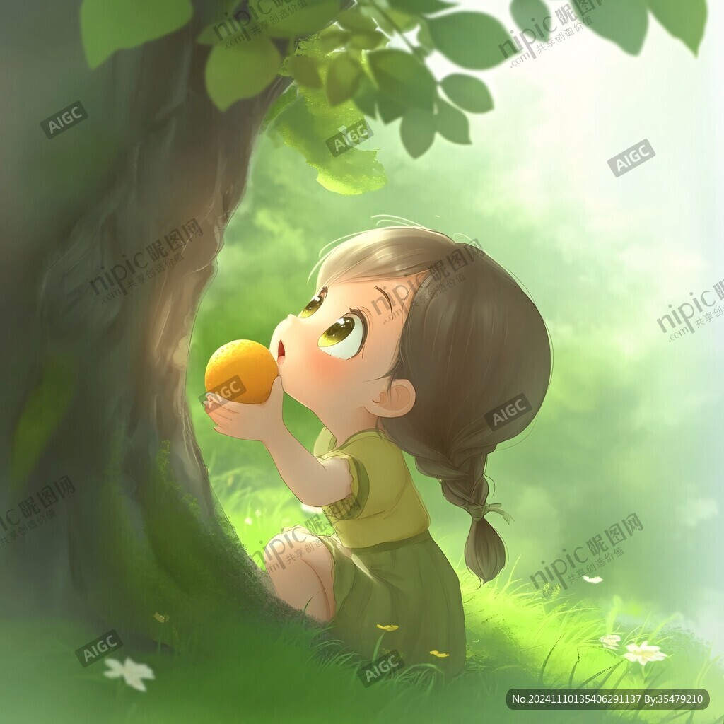 農家小女孩板栗插畫