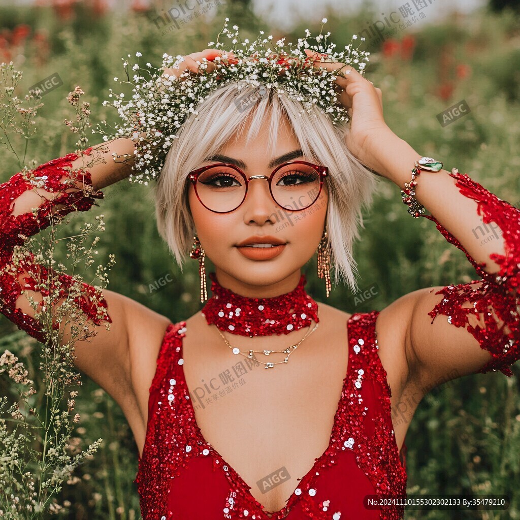 花田紅裙女孩