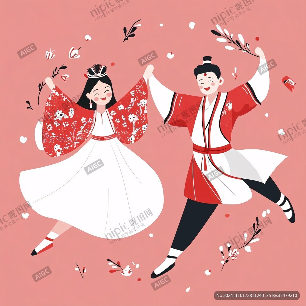 朝鮮族人物情侶插畫