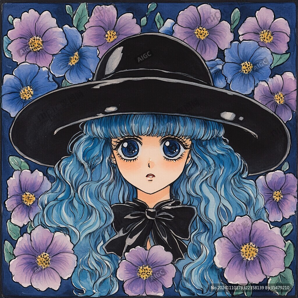 紫發(fā)花朵卡通女孩