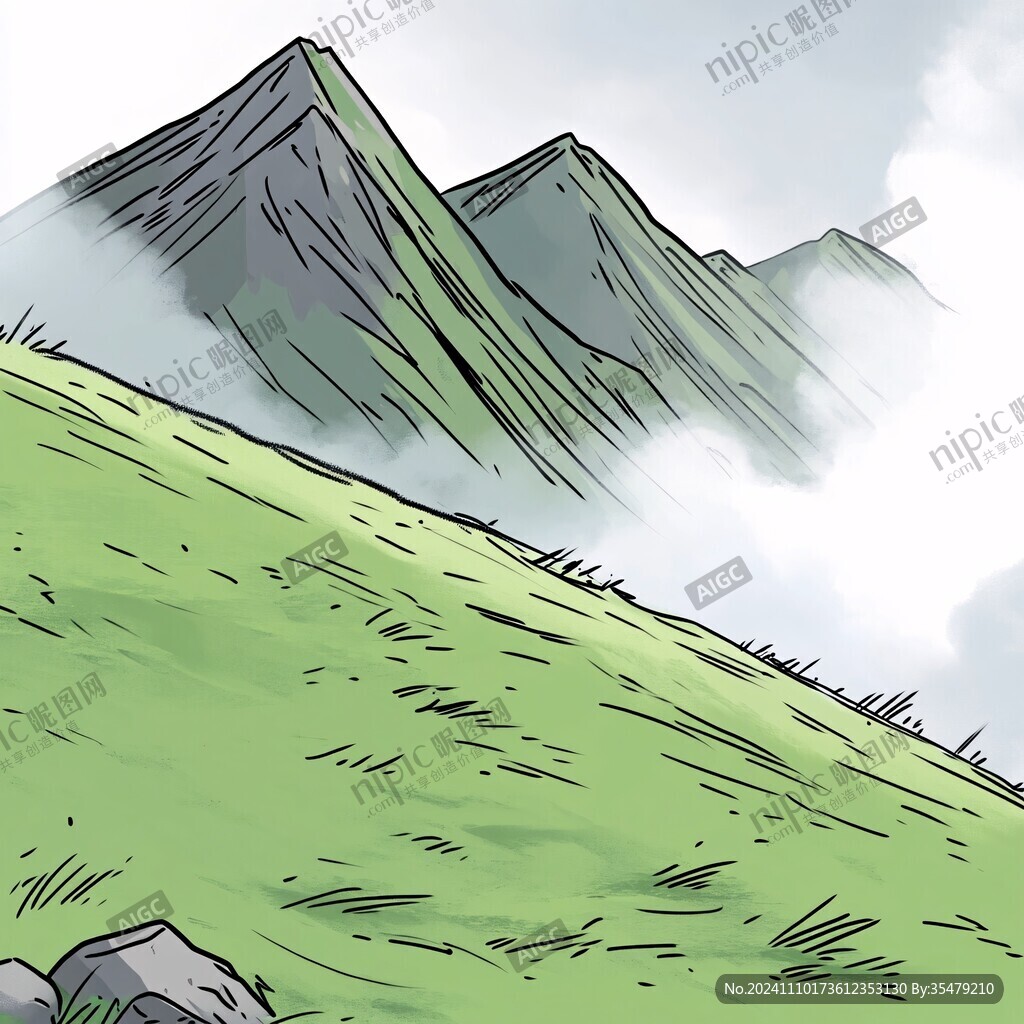 手繪青綠山