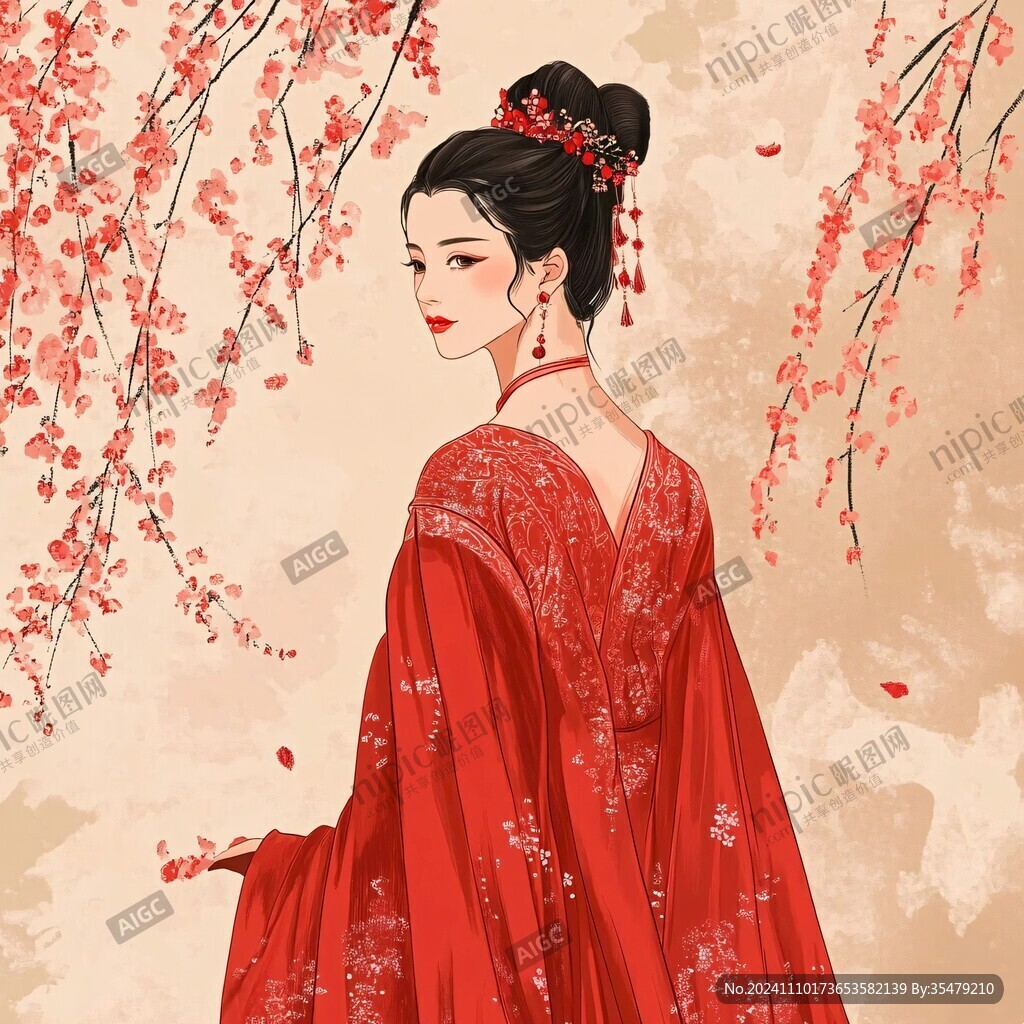 紅衣美人插畫