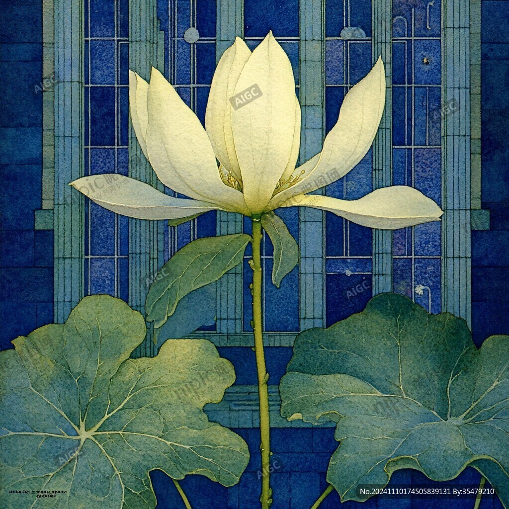 深藍(lán)背景荷花圖