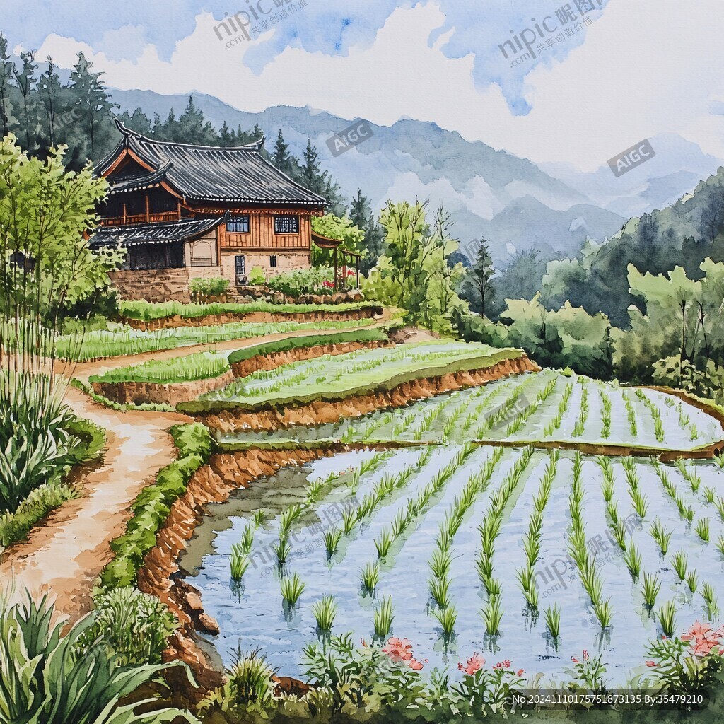 侗寨插畫