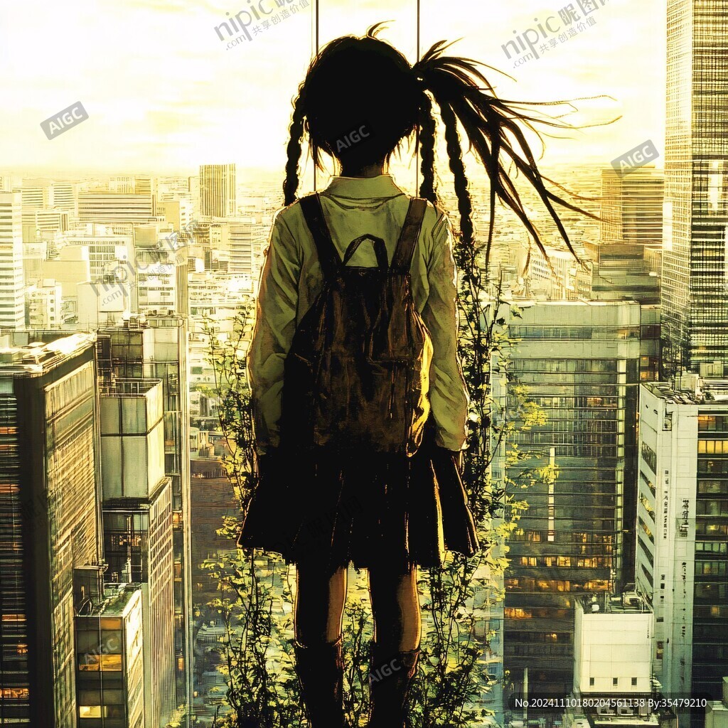 黃昏的少女背影