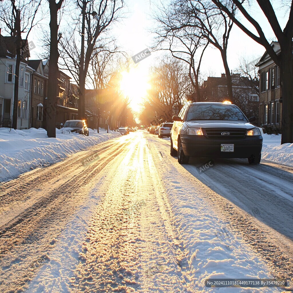 昏黃的雪景街道