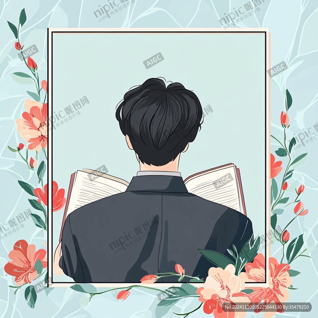 花叢中的男生背影