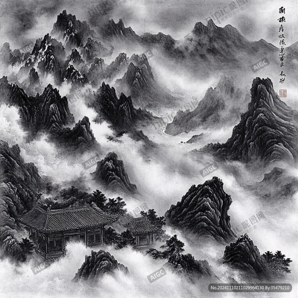 書房掛畫云霧仙境