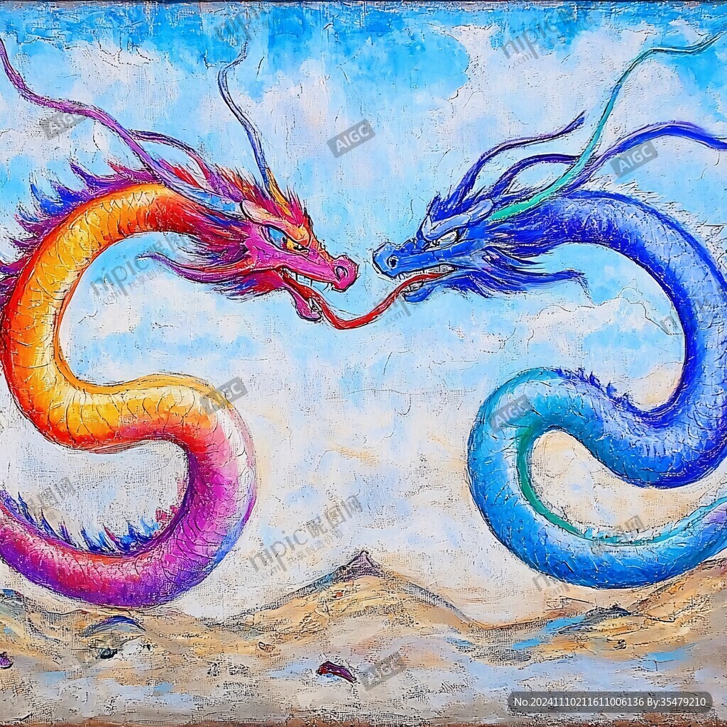 手繪龍壁畫