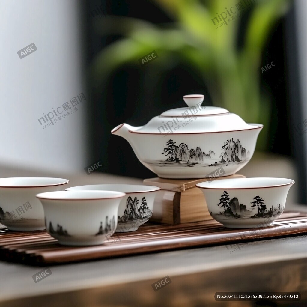 山水人物紋茶具