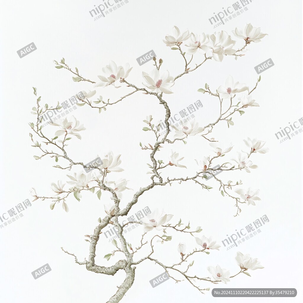手繪工筆玉蘭花