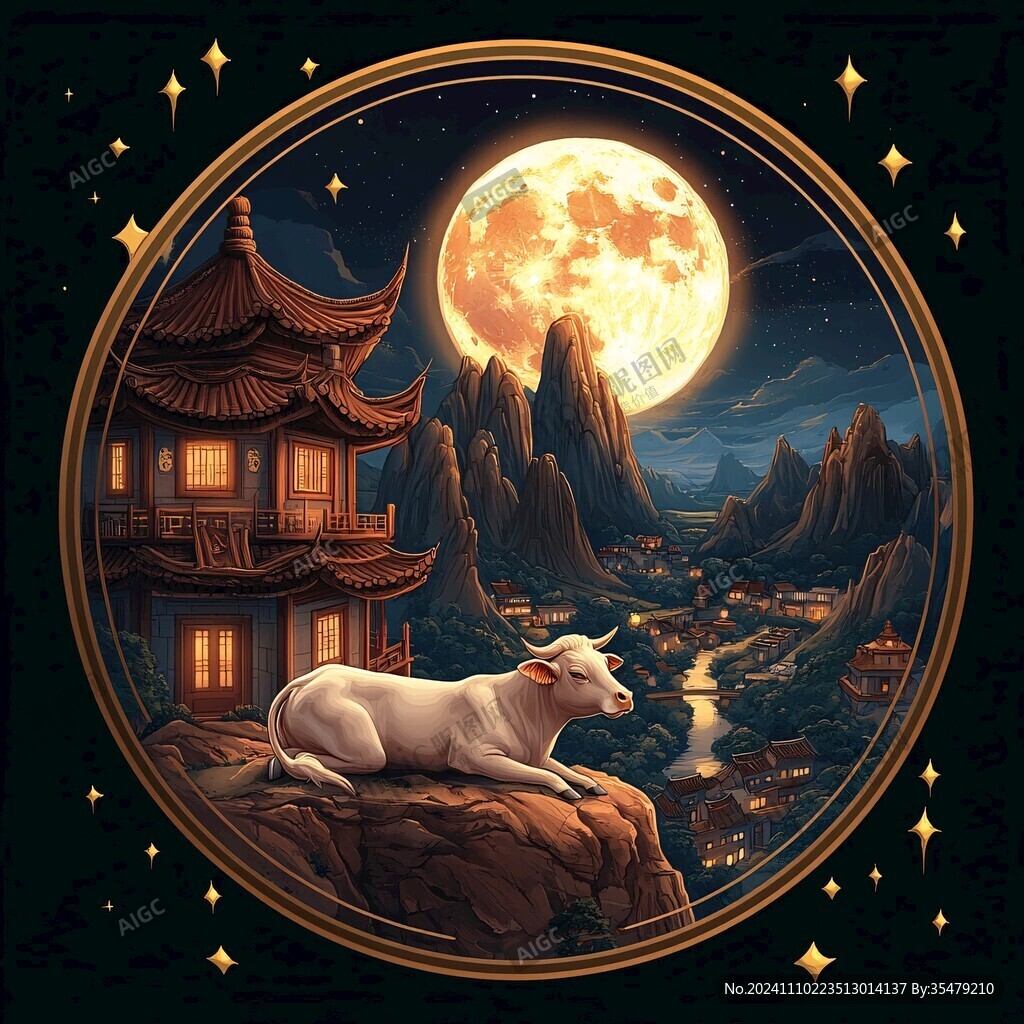 國潮風山水鹿插畫