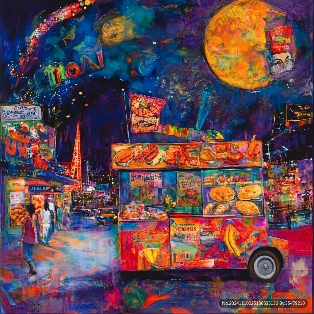 手繪夜市場景