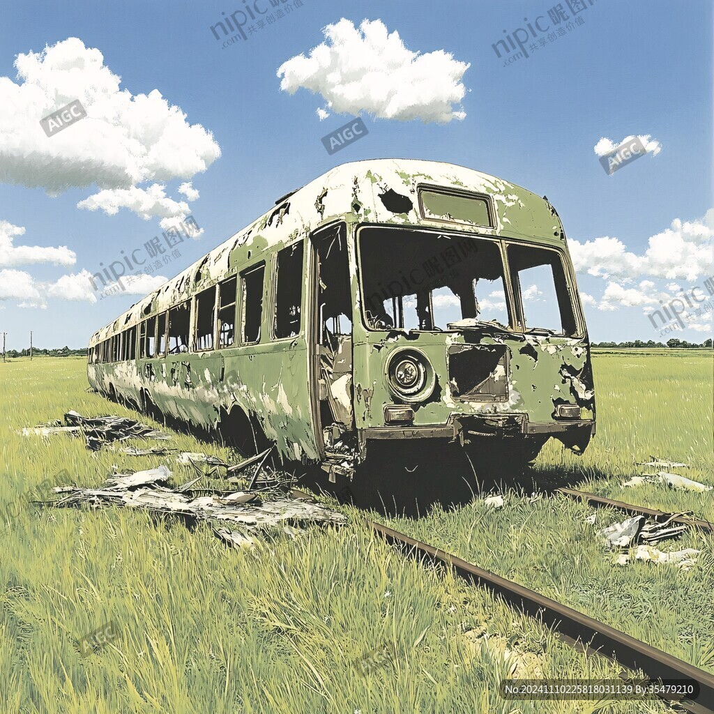 草地上荒廢的橋車