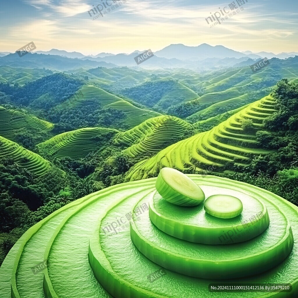 蜿蜒茶山遠山水波紋