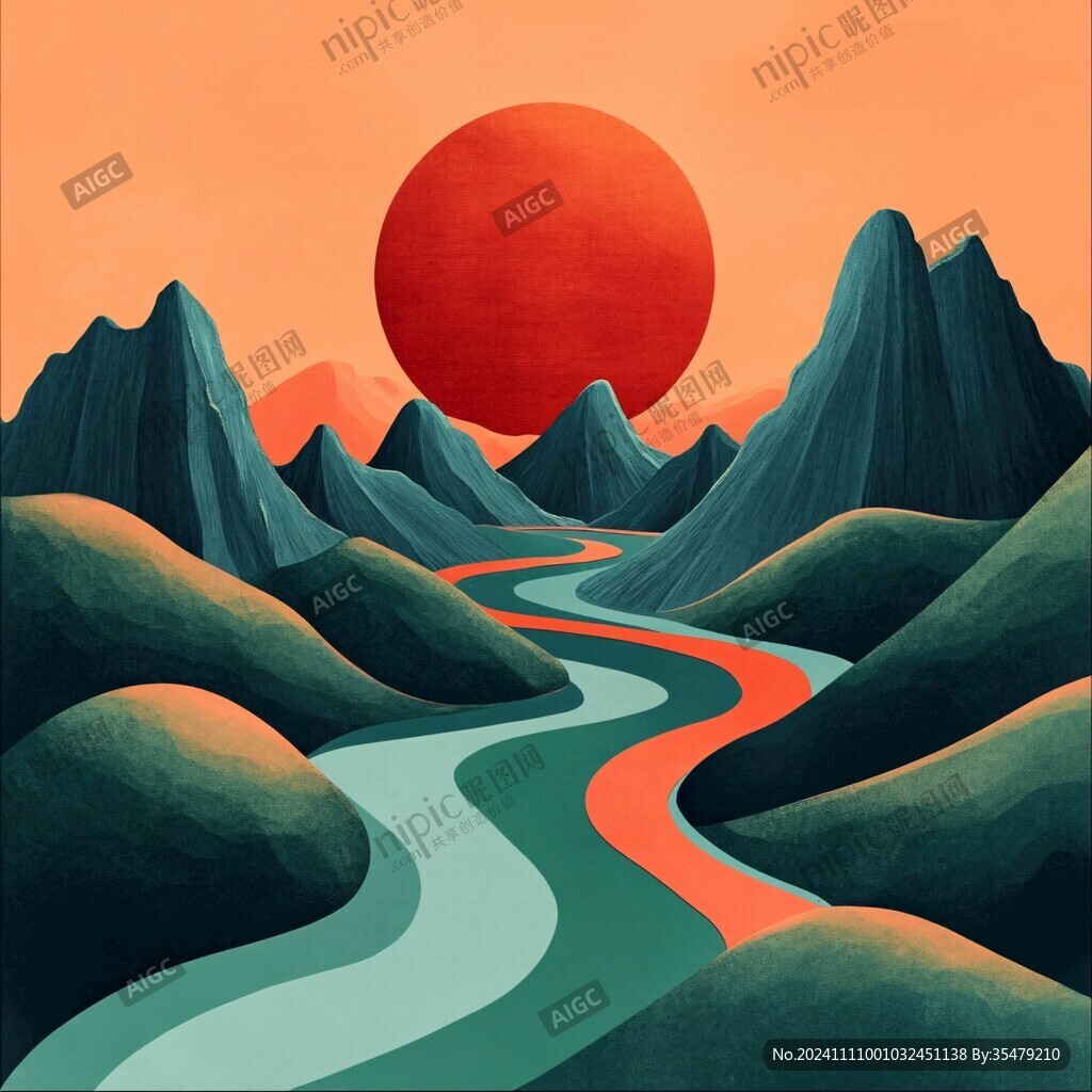 創意山水插畫插圖