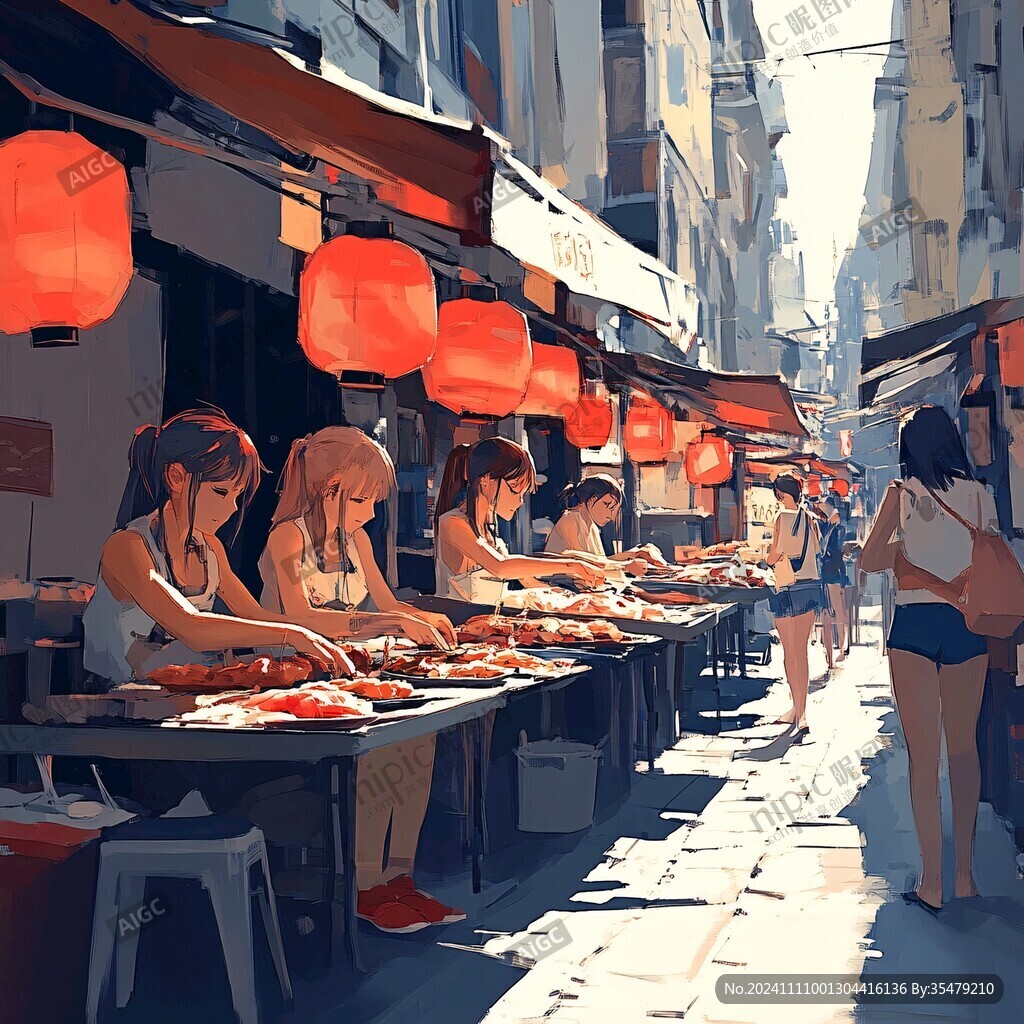 美食街插畫