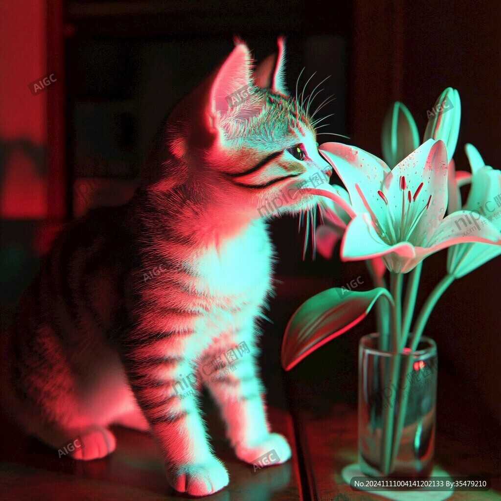 貓咪與鮮花