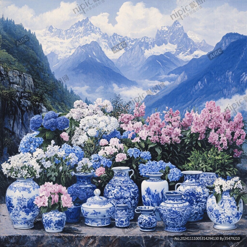 風景畫花瓶