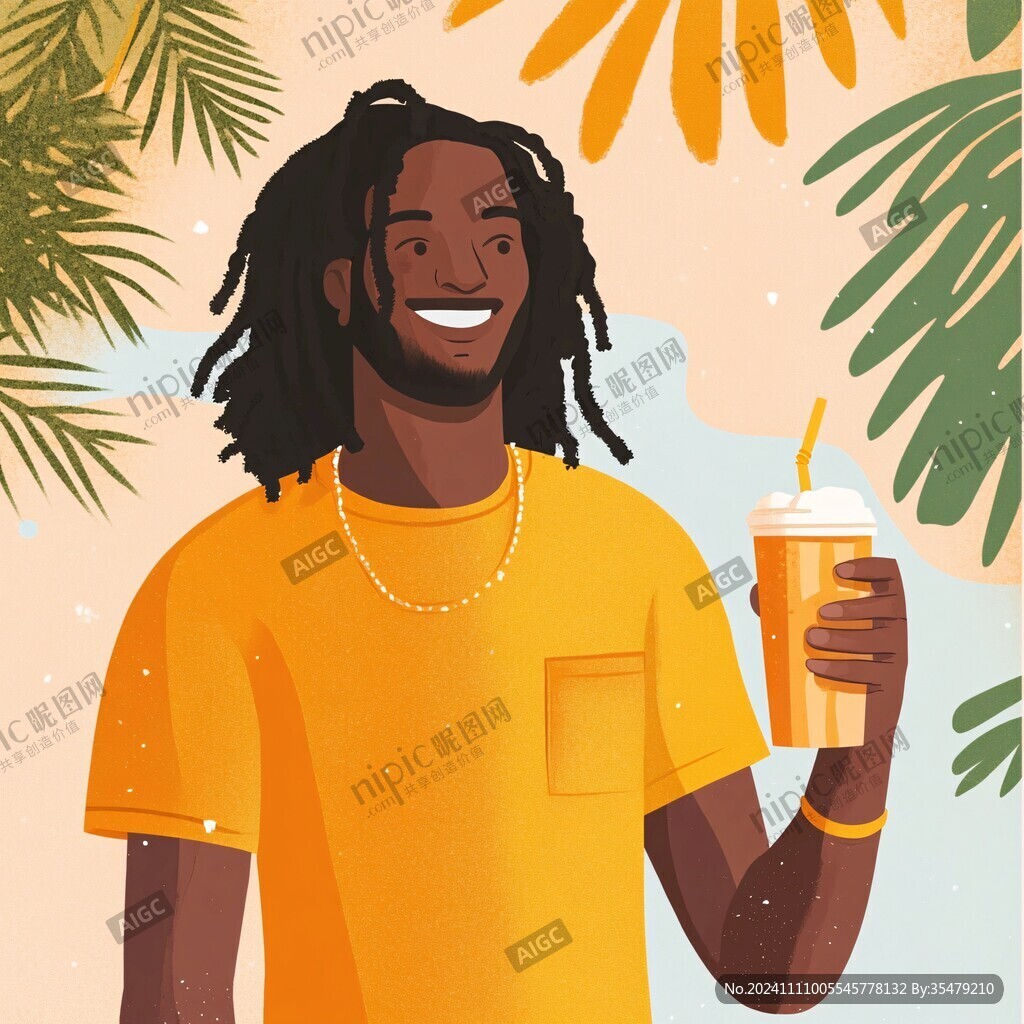 通人物椰汁插畫
