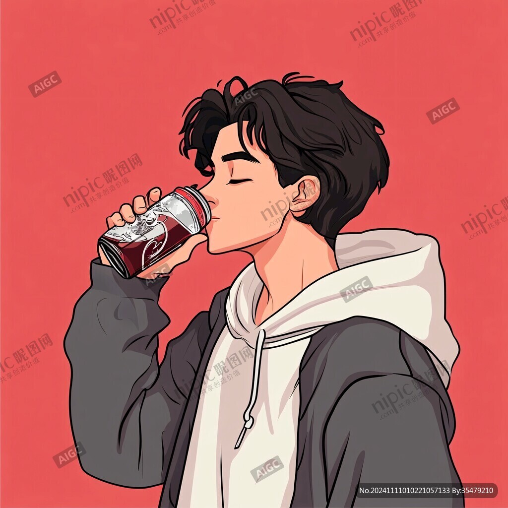 喝水的男孩原創(chuàng)插畫