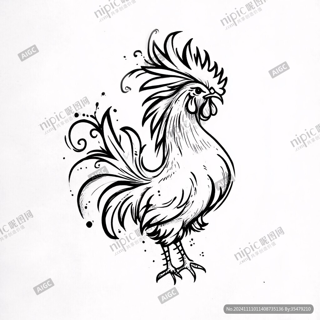 線描風雞