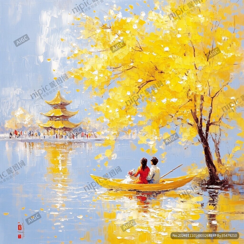 秋色中擺渡的船夫