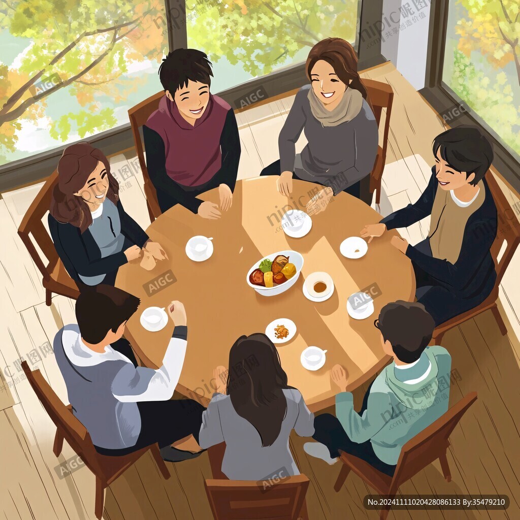 家庭聚餐插畫