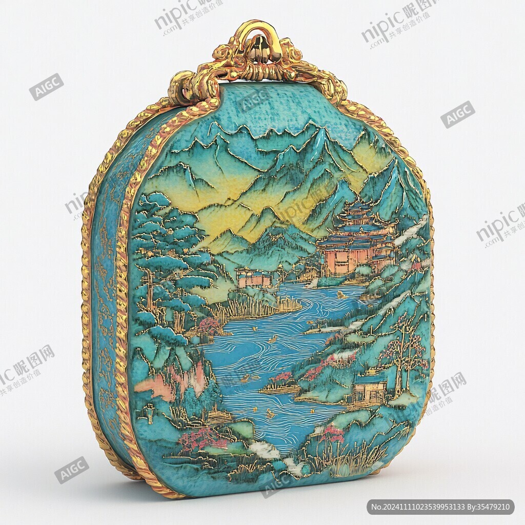 銅胎畫琺瑯山水紋